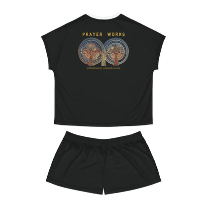 "Prayer Works - Criosdaidh Gàidhealach", Women's Short Pajama Set (White or Black Collar)