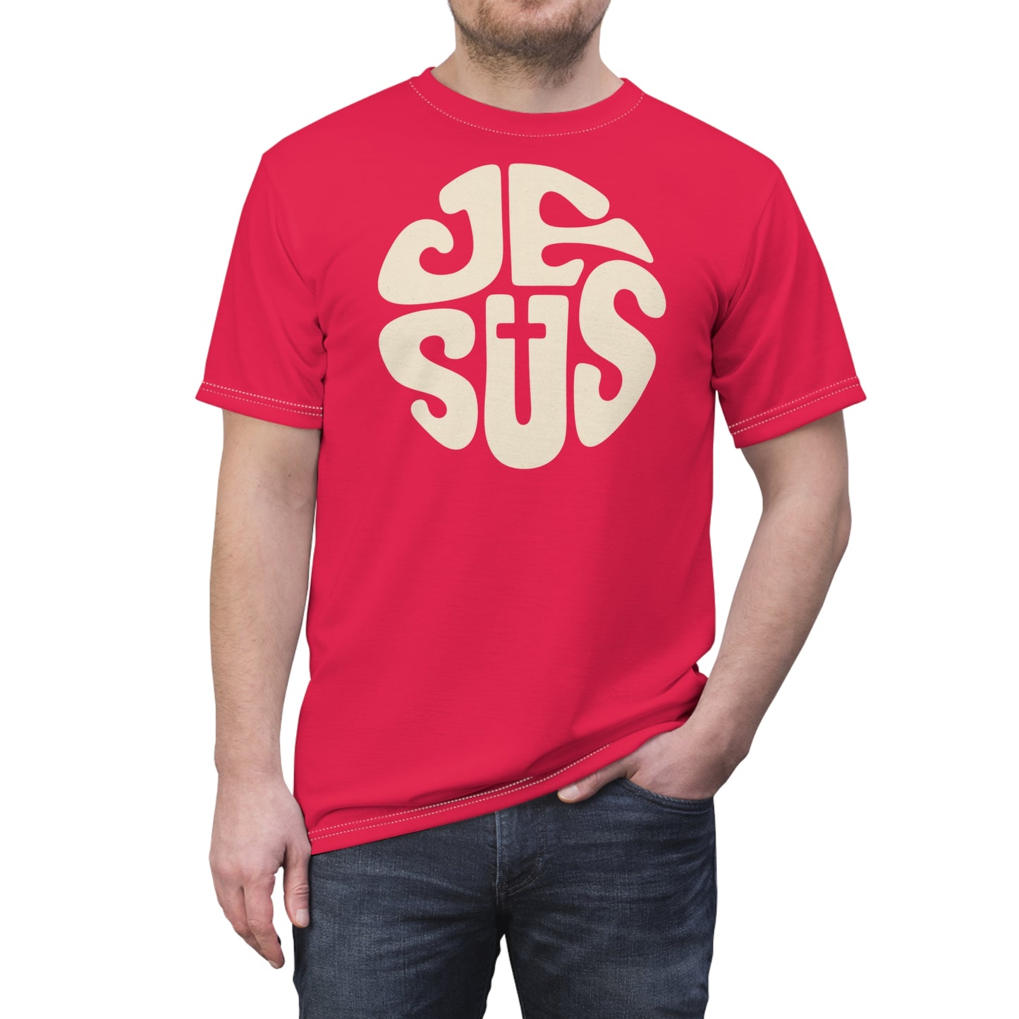"Retro Jesus", Unisex T-shirt (Sanguine Red)