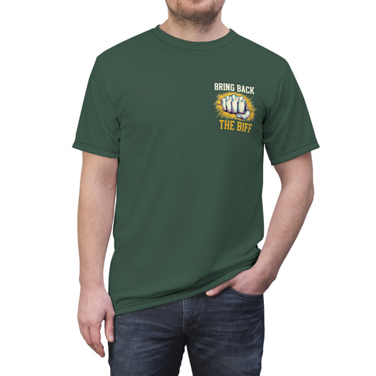 "Bring Back The Biff", Unisex T-shirt (Old Growth Green)