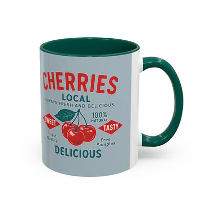 "Delicious Cherries", Colorful Mugs (11oz, 15oz) (Washed Silver-Blue)