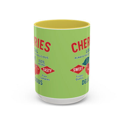 "Delicious Cherries", Colorful Mugs (11oz, 15oz) (Orchard Lime)