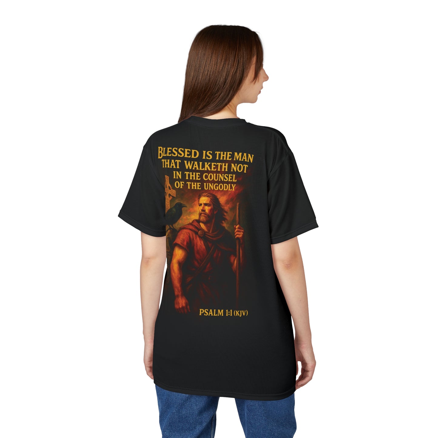 "Psalm 1:1 (KJV)", Wearable Art Unisex T-shirt (Void Black)