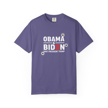 "Obama & Biden Shot President Trump", Unisex Black T-shirt