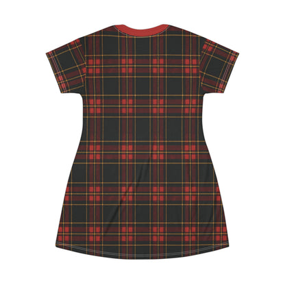 "Kilmor Gallóglach Tartan", T-Shirt Dress (Gallóglach Red Collar)