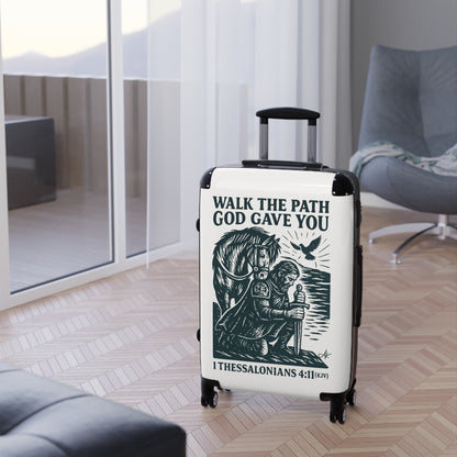 "1 Thessalonians 4:11 (KJV), Suitcases (Porcelain White)