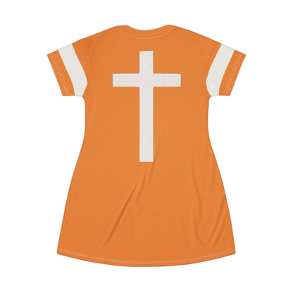 "Faith Overcomes Fear", T-Shirt Dress (Cadmium Orange)