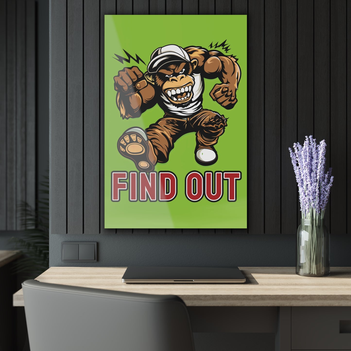 "Find Out", Acrylic Wall Prints (French Cleat Hanging) (Chartreuse Green)