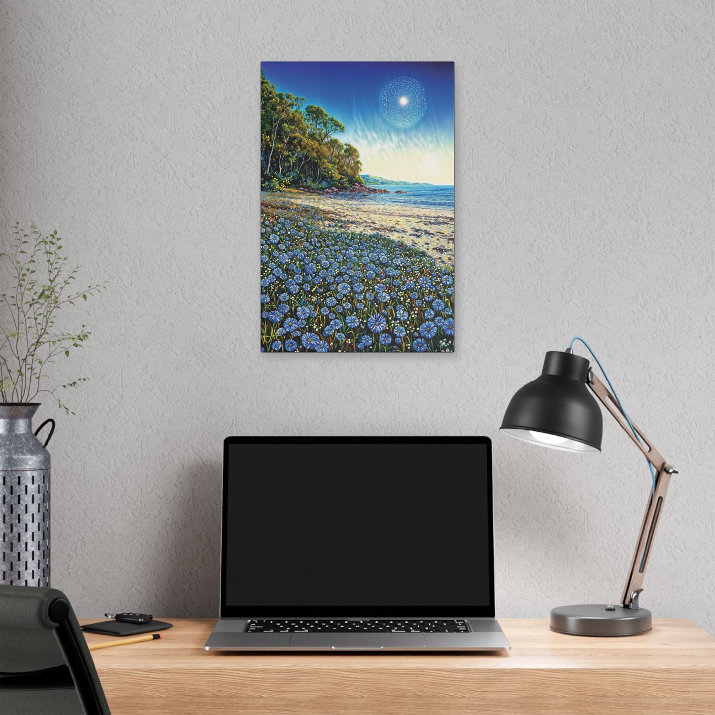 "Azure Petals on Silver Shore", Stretched Classic Canvas Fine Art Print