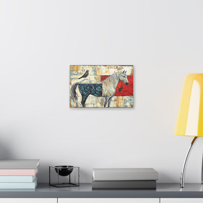 "Series: White Horse with Bird #01", Stretched Classic Canvas Fine Art Print