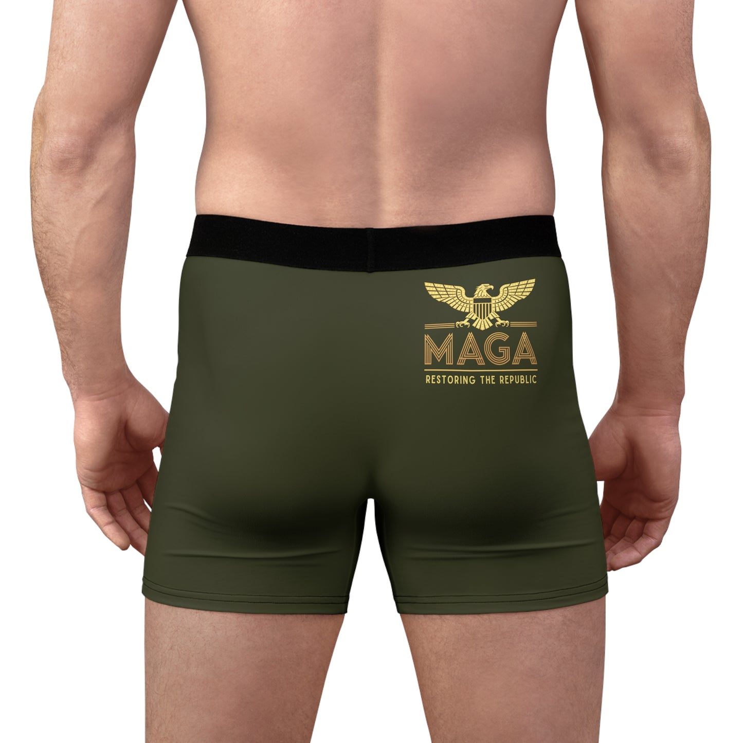 "MAGA - Restoring the Republic", Men's Boxer Briefs (Dark Olive Green)