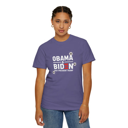 "Obama & Biden Shot President Trump", Unisex Black T-shirt