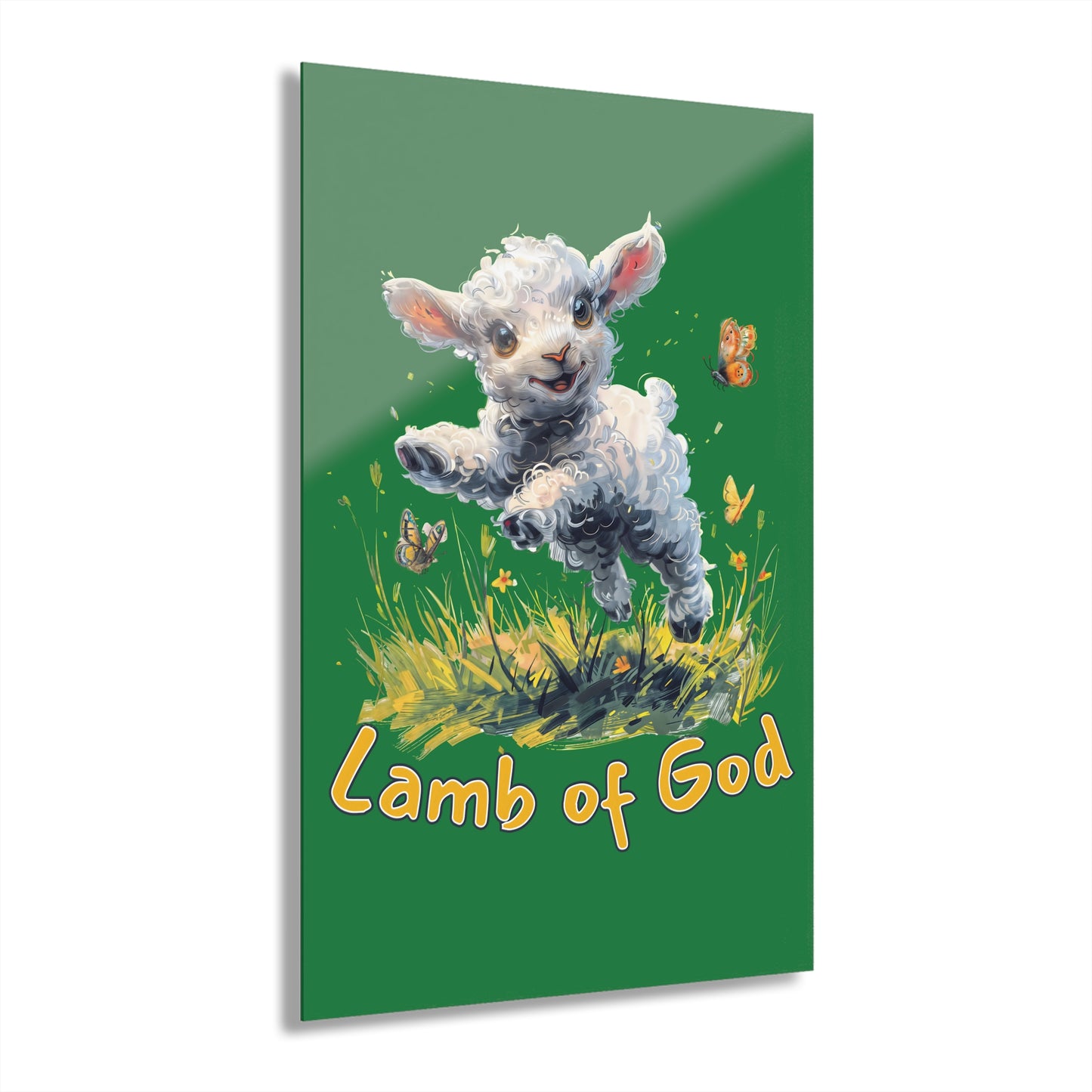 "Lamb of God", Kids Acrylic Wall Prints (French Cleat Hanging) (Patrick Leaf Green)