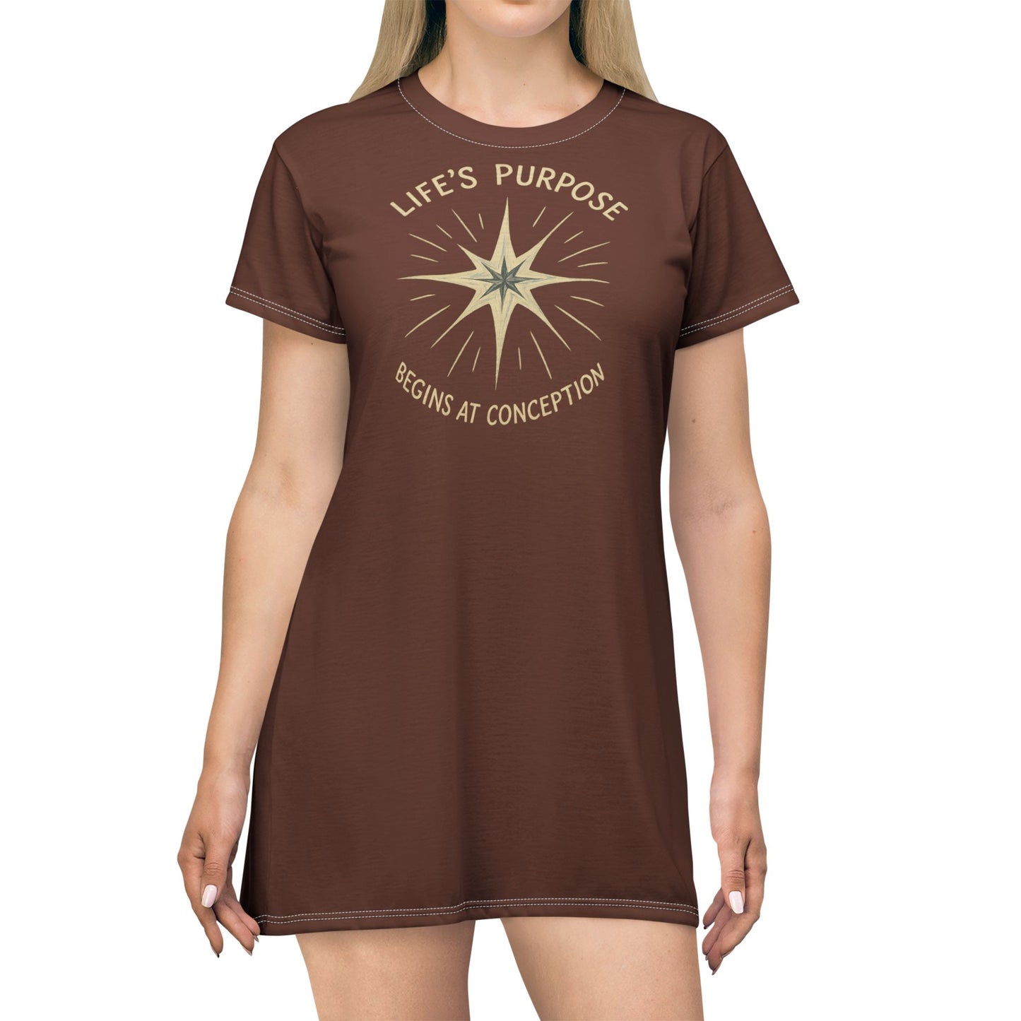 "Life's Purpose Begins at Conception #02", T-Shirt Dress (Raw Chocolate)