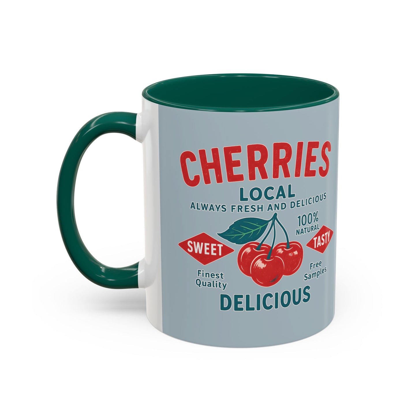 "Delicious Cherries", Colorful Mugs (11oz, 15oz) (Washed Silver-Blue)