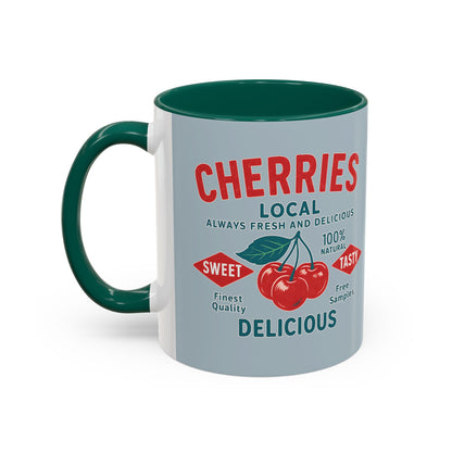 "Delicious Cherries", Colorful Mugs (11oz, 15oz) (Washed Silver-Blue)