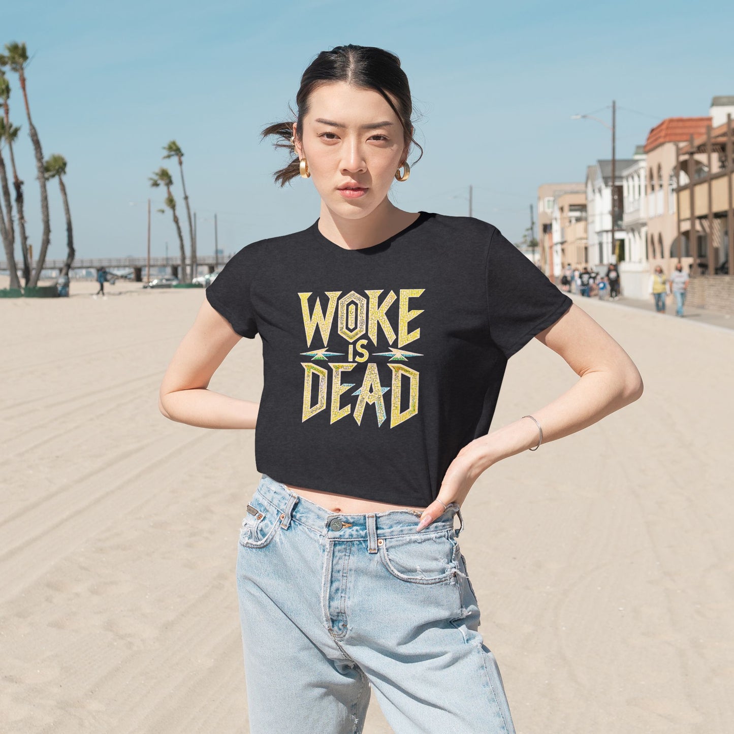 "Woke is Dead", Women's Flowy Cropped Tee