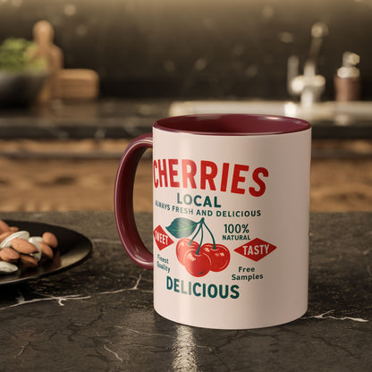 "Delicious Cherries", Colorful Mugs (11oz, 15oz) (Sea Salt Sherbet)