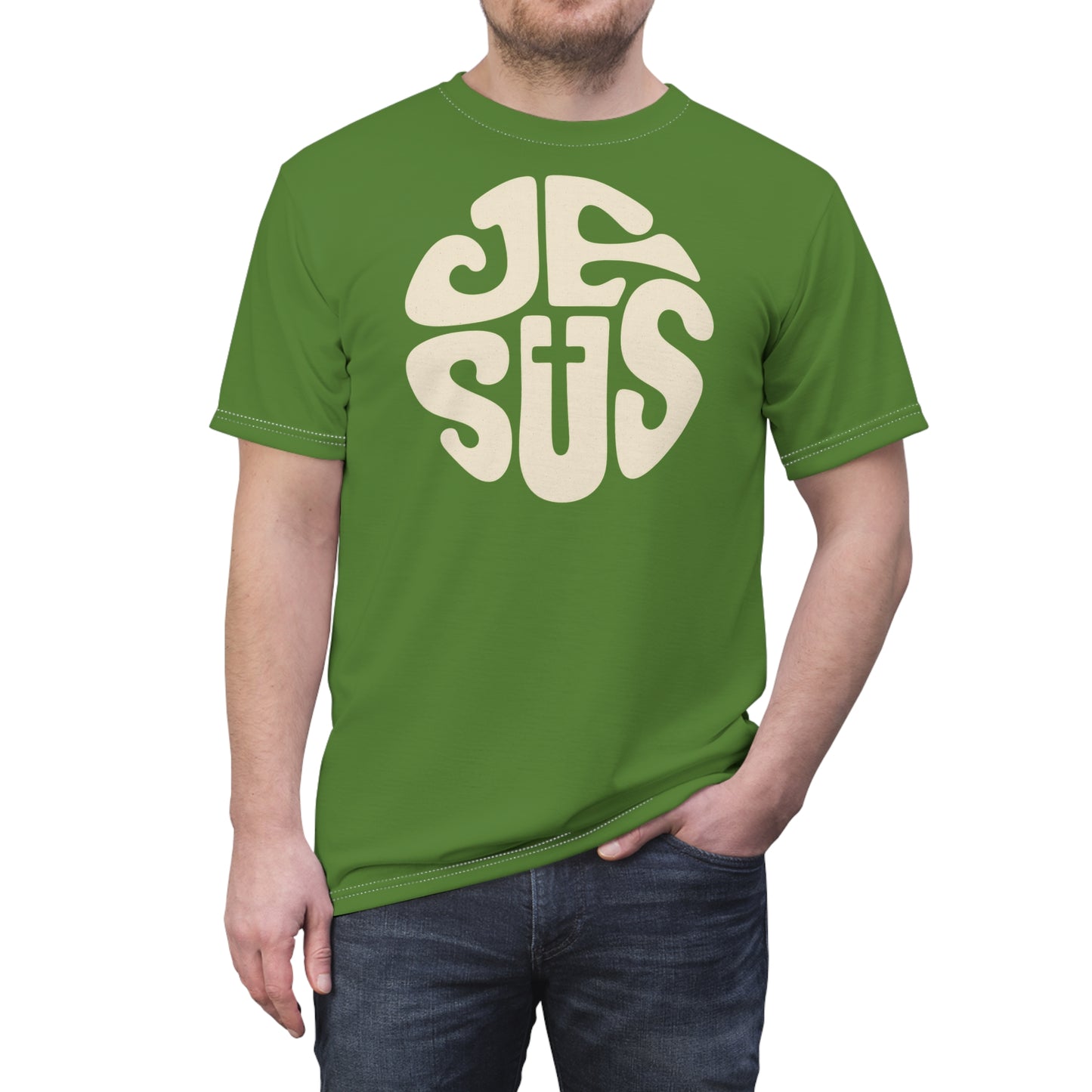 "Retro Jesus", Unisex T-shirt (Avocado Green)