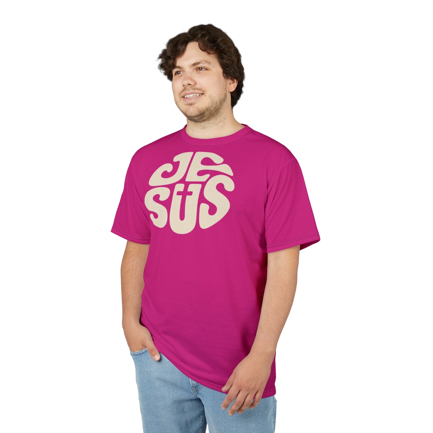 "Retro Jesus", Unisex T-shirt (Barbie Pink)