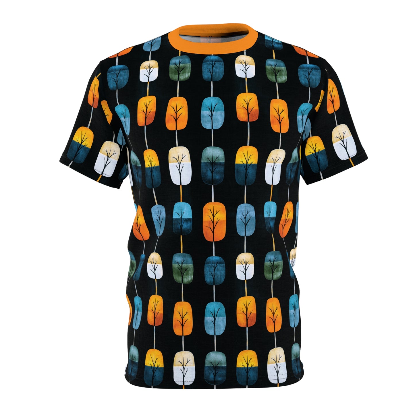 "Skyroot Grove", Unisex Tee (Bold Orange Collar)