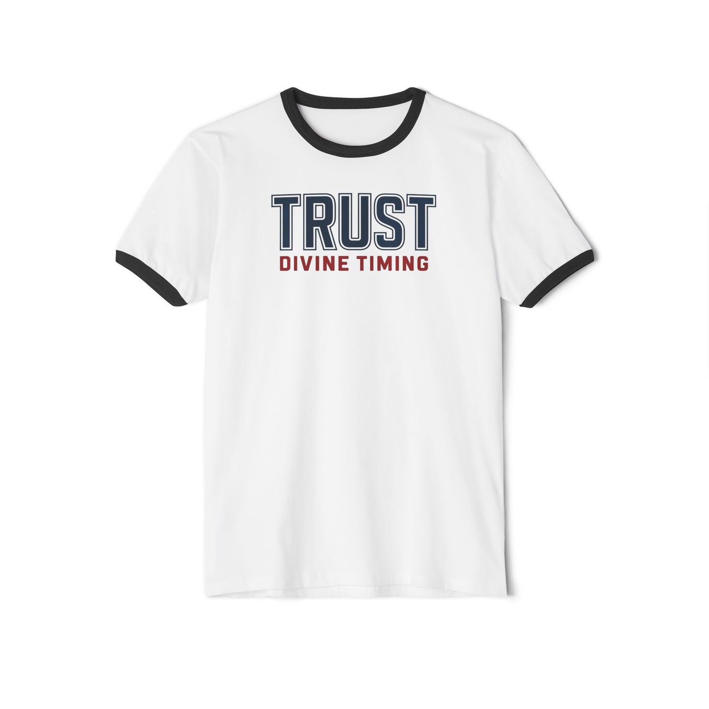 "Trust Divine Timing" #02, Unisex Cotton Ringer T-Shirt