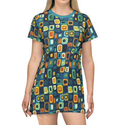 "Soul Mosaic", T-Shirt Dress (Columba Blue Collar)