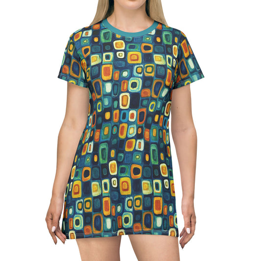 "Soul Mosaic", T-Shirt Dress (Columba Blue Collar)