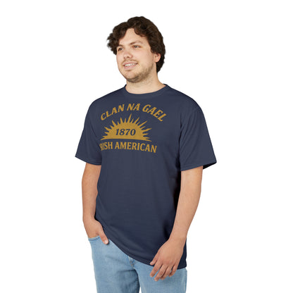 "Clan na Gael - Irish American", Unisex T-shirt (Blue Burka Grey)