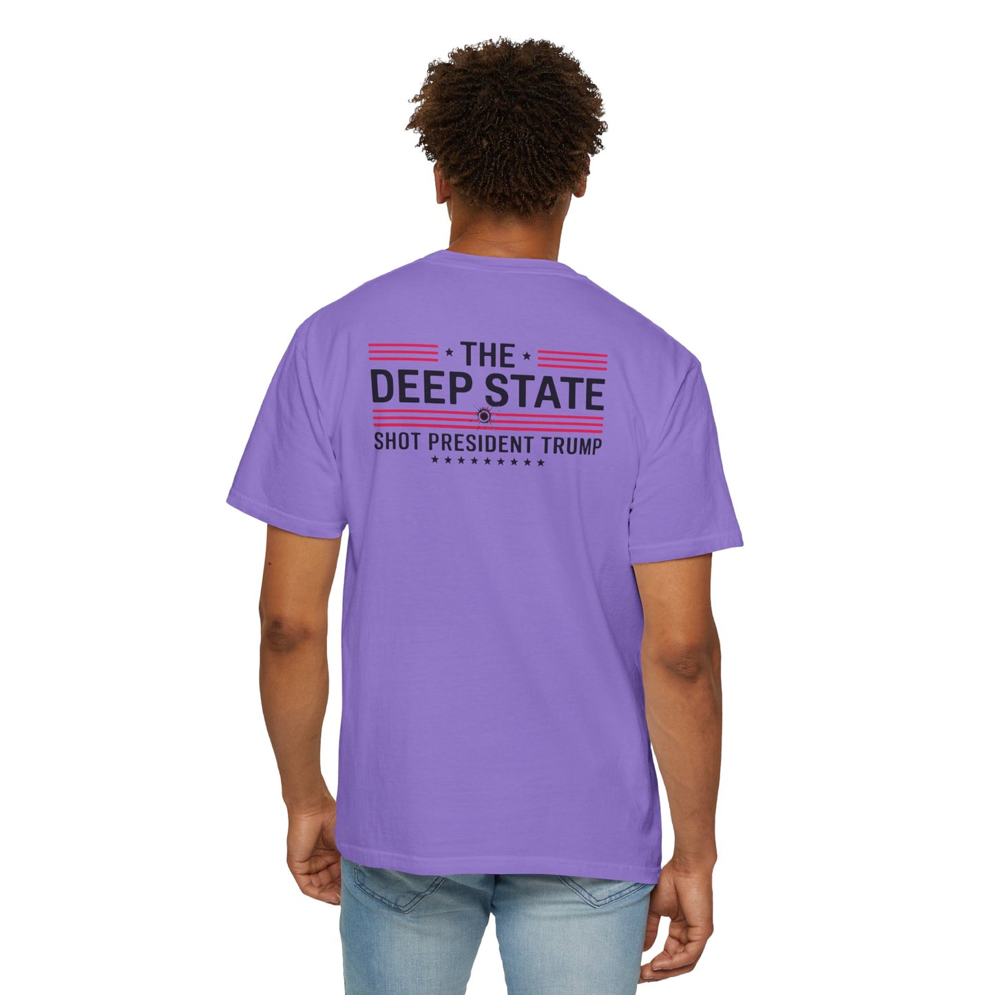 "The Deep State Shot President Trump" #02, Unisex White T-shirt