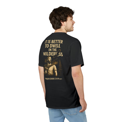 "Proverbs 21:19 (KJV)", Wearable Art Unisex T-shirt (Peatshadow Black)