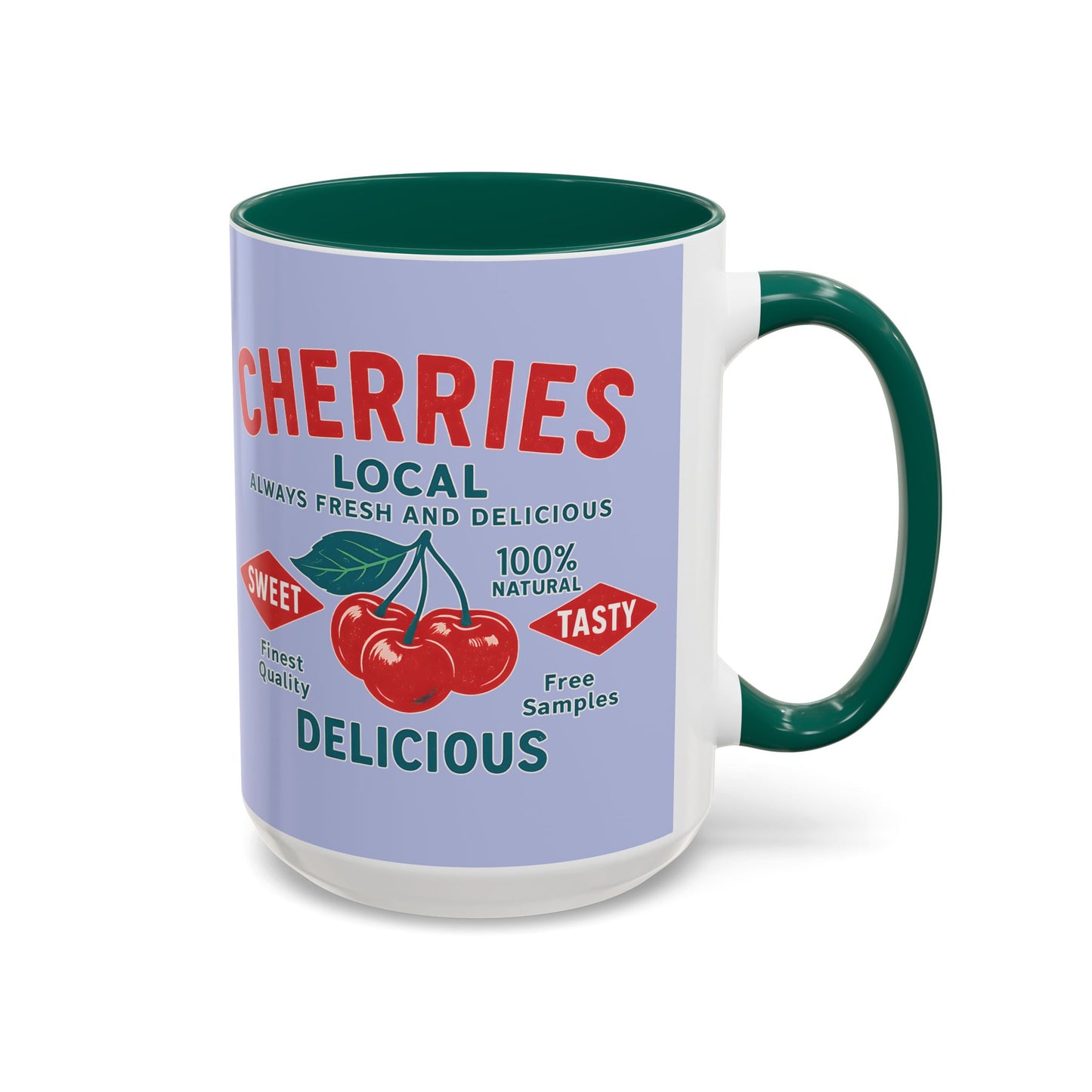 "Delicious Cherries", Colorful Mugs (11oz, 15oz) (Retro Periwinkle)