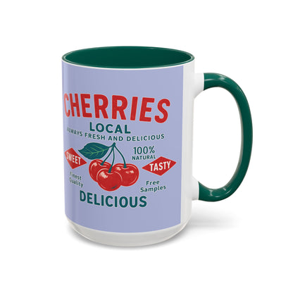 "Delicious Cherries", Colorful Mugs (11oz, 15oz) (Retro Periwinkle)