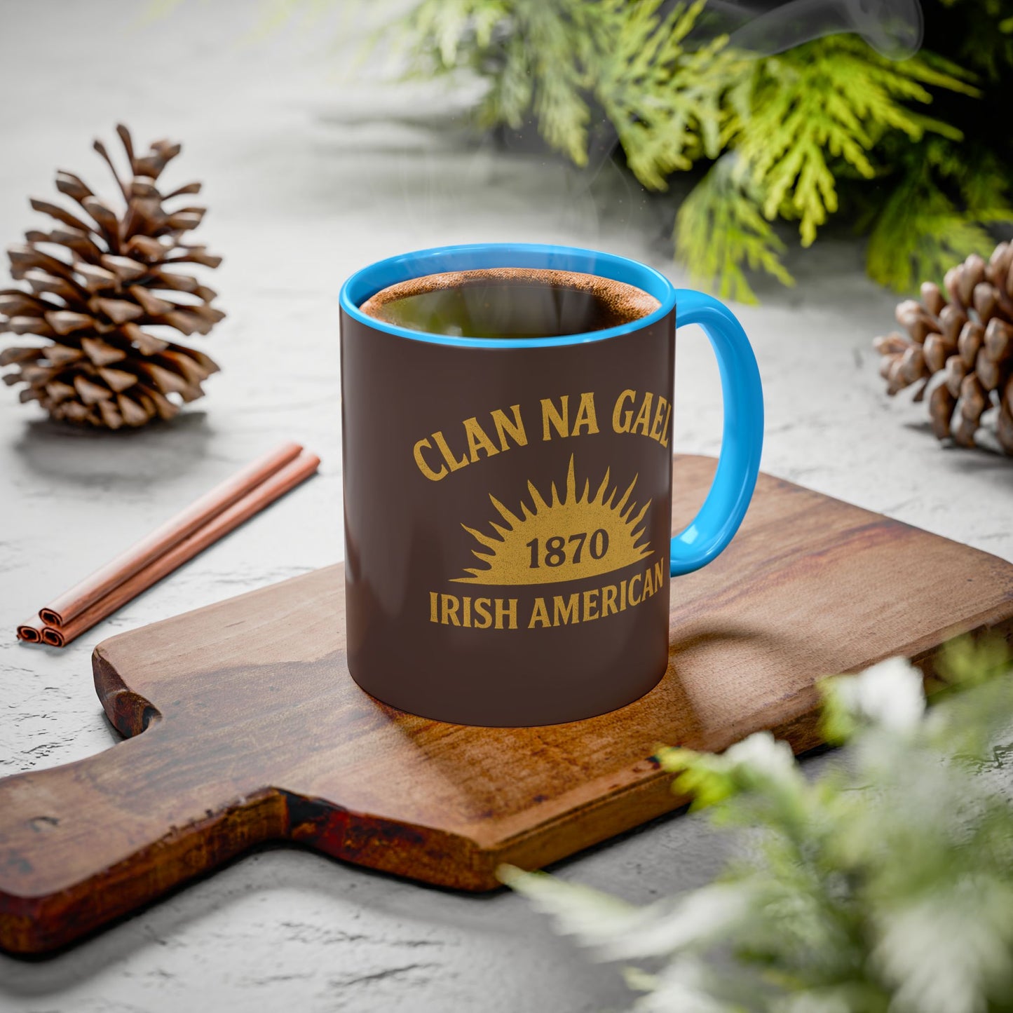 "Clan na Gael - Irish American", Colorful Mugs (11oz, 15oz) (Wild Boar Brown)