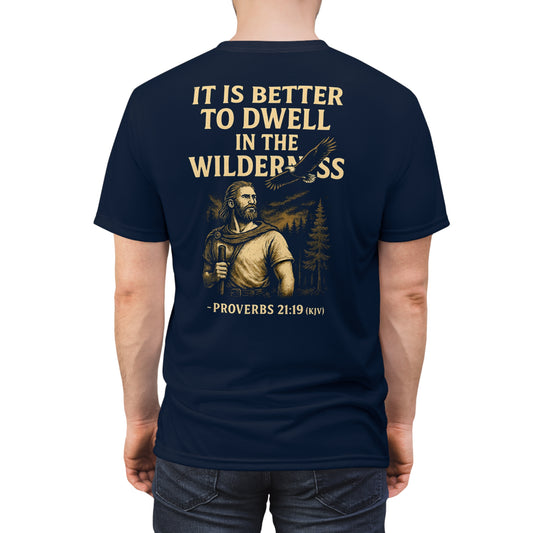 "Proverbs 21:19 (KJV)", Wearable Art Unisex T-shirt (Dark Cambridge Blue)