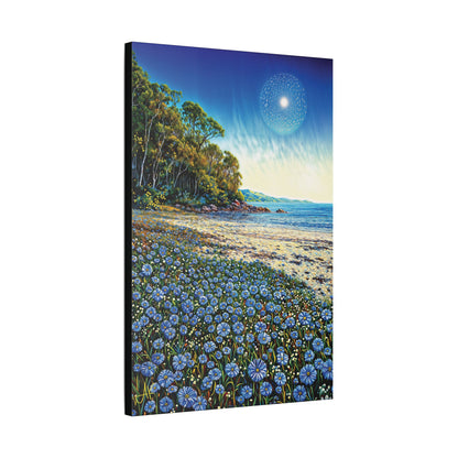 "Azure Petals on Silver Shore", Stretched Classic Canvas Fine Art Print