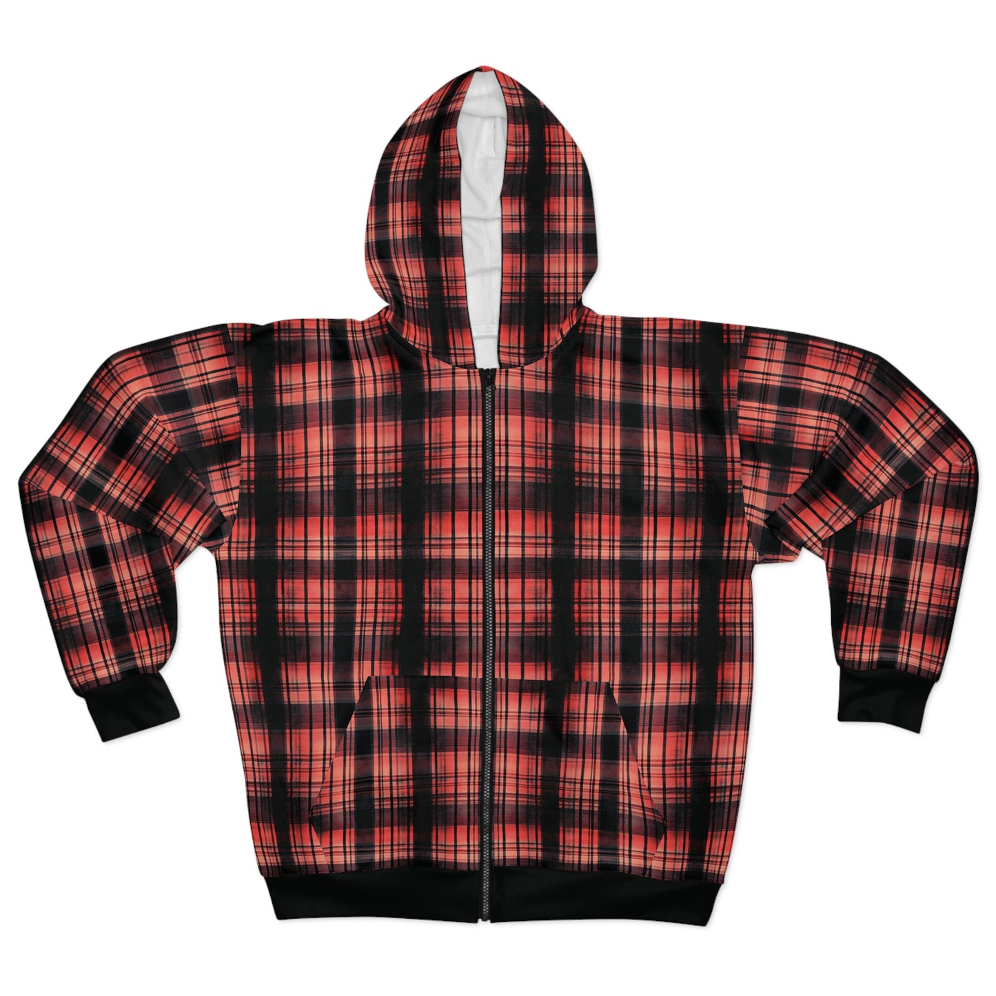 "Kin of Flame", Unisex Wearable Art Zip Hoodie (Noir Black Cuffs)