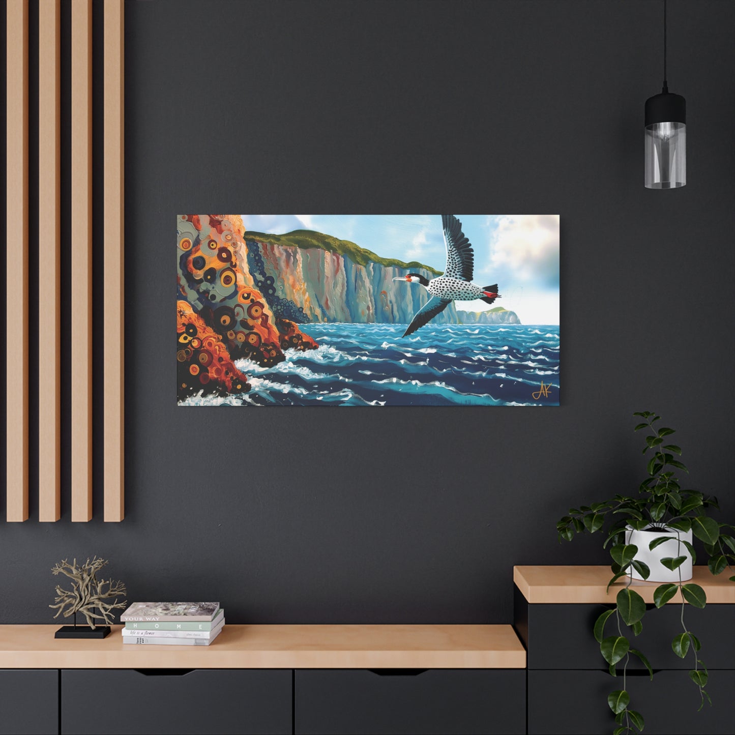 "Sky Kin V – Gannet Past the Ember Cliffs", Fine Art Matte Canvas, Stretched, 1.25"
