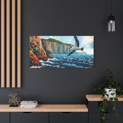 "Sky Kin V – Gannet Past the Ember Cliffs", Fine Art Matte Canvas, Stretched, 1.25"