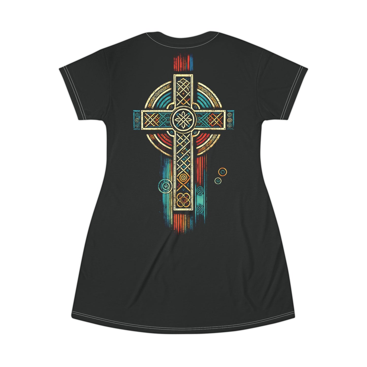 "Ancestral Faith", Wearable Art T-Shirt Dress (Void Black)