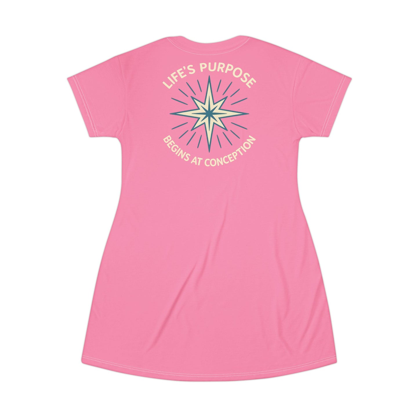 "Life's Purpose Begins at Conception #01", T-Shirt Dress (Carnation Pink)