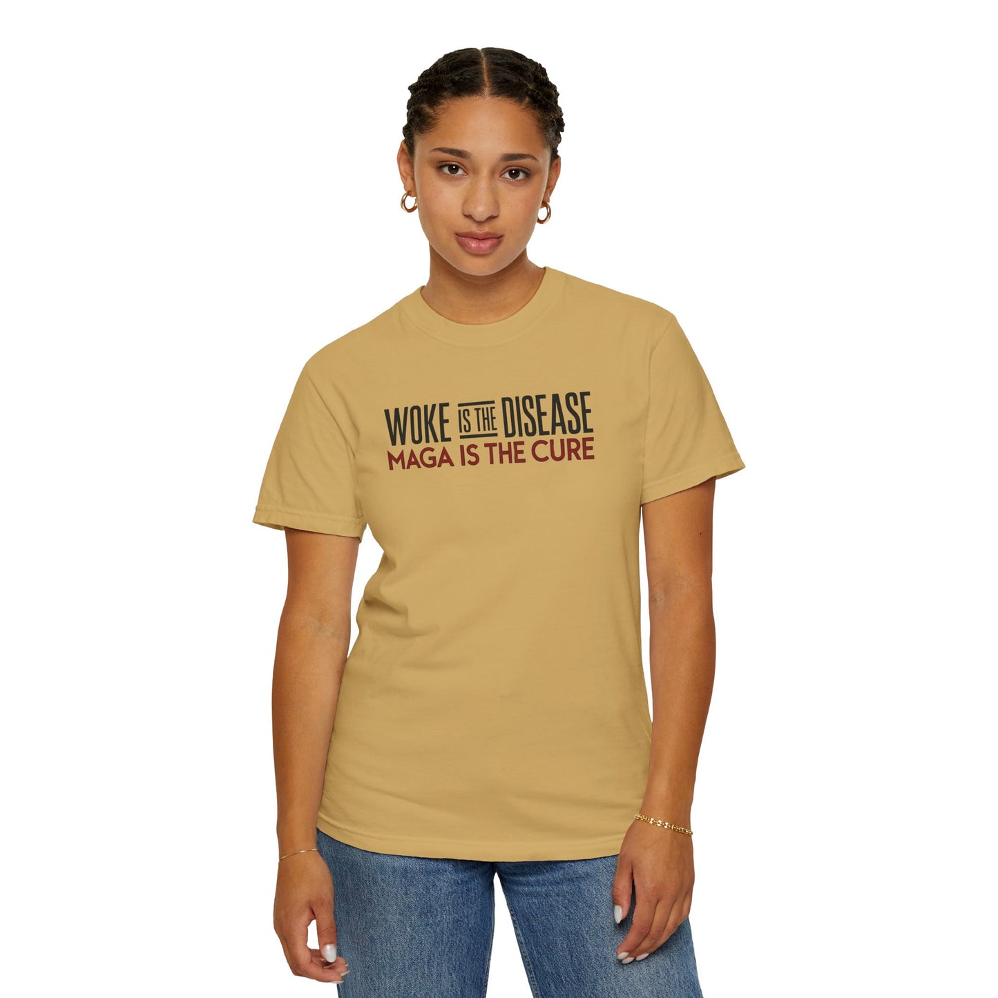 "Woke is the Disease - Maga is the Cure", Unisex T-shirt