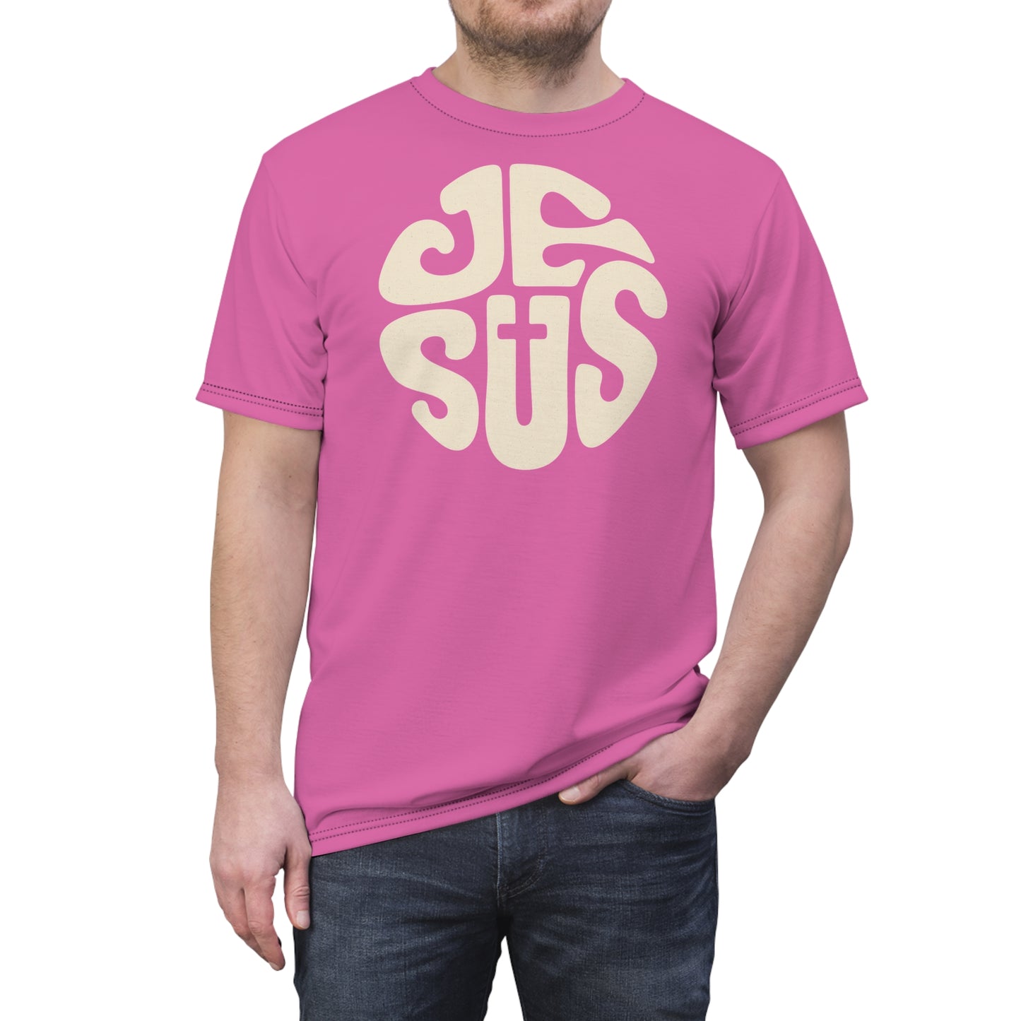 "Retro Jesus", Unisex T-shirt (Rosy Pink)