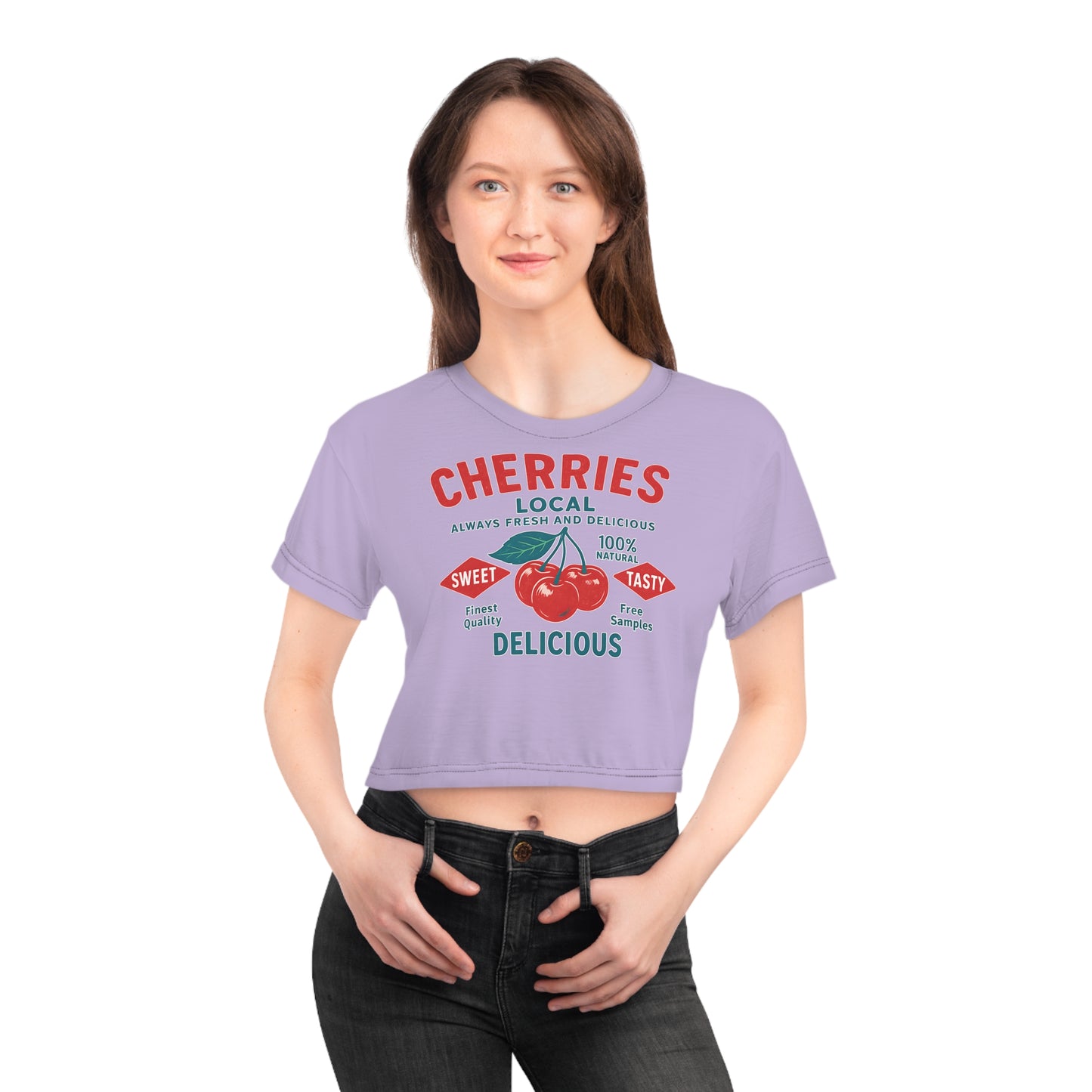"Delicious Cherries", Crop Tee (Vintage Lilac)