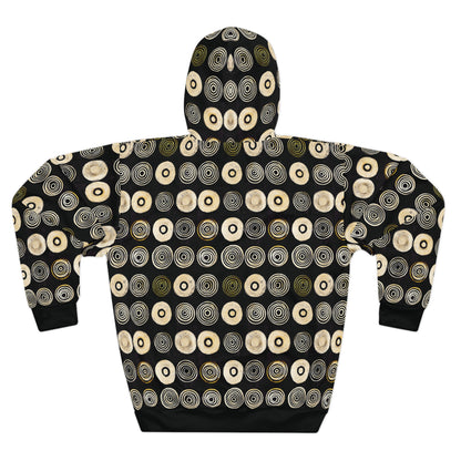"Punk Polka", Unisex Wearable Art Pullover Hoodie (Plain Black Cuffs)