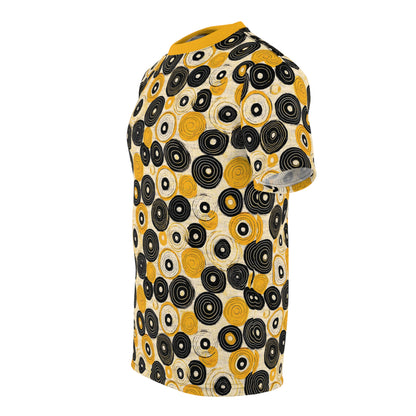 "Old 45's", Wearable Pattern Art Unisex Tee (Cyber Yellow Collar)