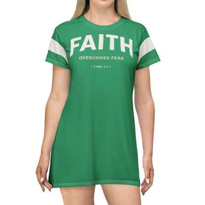 "Faith Overcomes Fear", T-Shirt Dress (Jade Green)