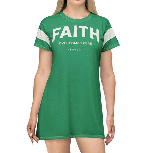 "Faith Overcomes Fear", T-Shirt Dress (Jade Green)