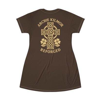 "Archie Kilmor Cross - Reforged" #01, Wearable Art T-Shirt Dress (Dark Chocolate Brown)