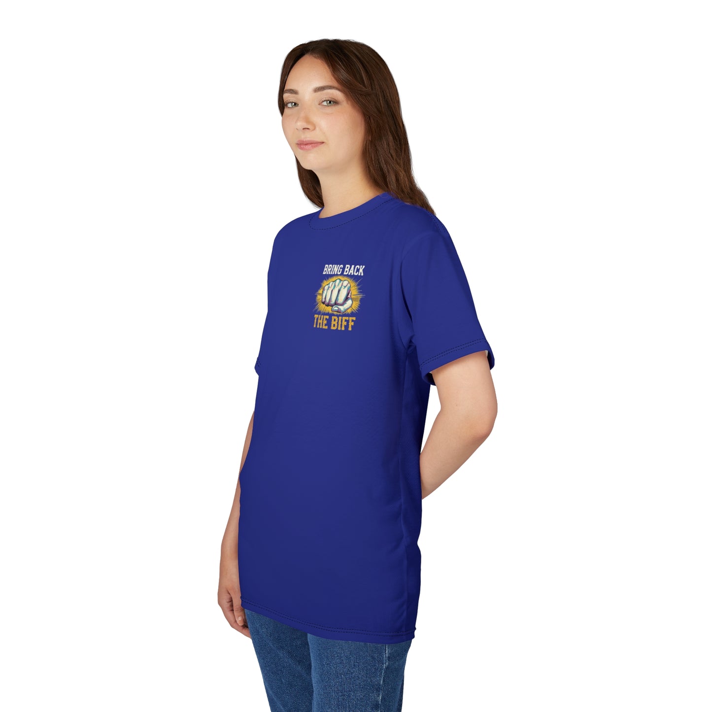 "Bring Back The Biff", Unisex T-shirt (Cobalt Ore Blue)