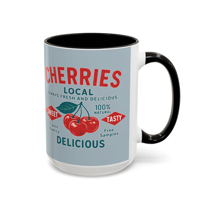 "Delicious Cherries", Colorful Mugs (11oz, 15oz) (Washed Silver-Blue)